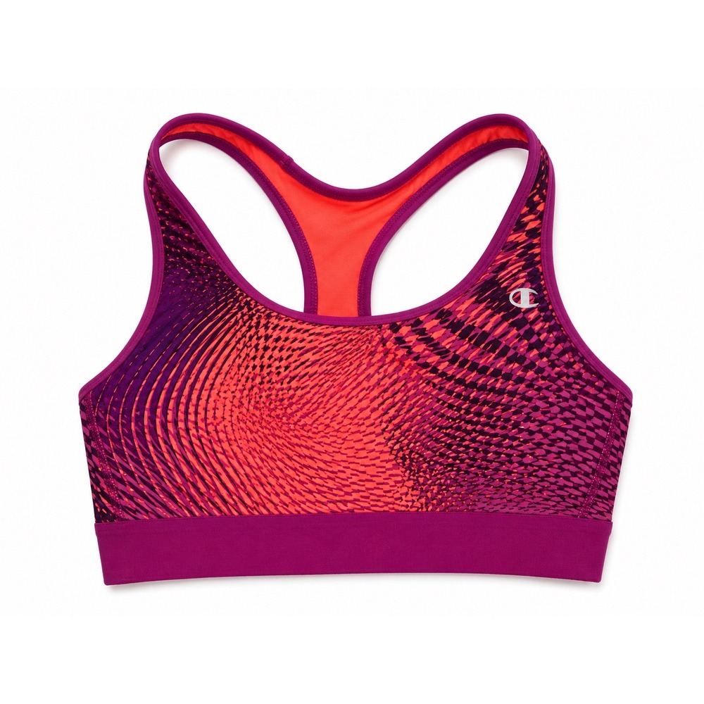Champion W Medium Support Racerback Sports Bra Purple Orange Geometric Size L